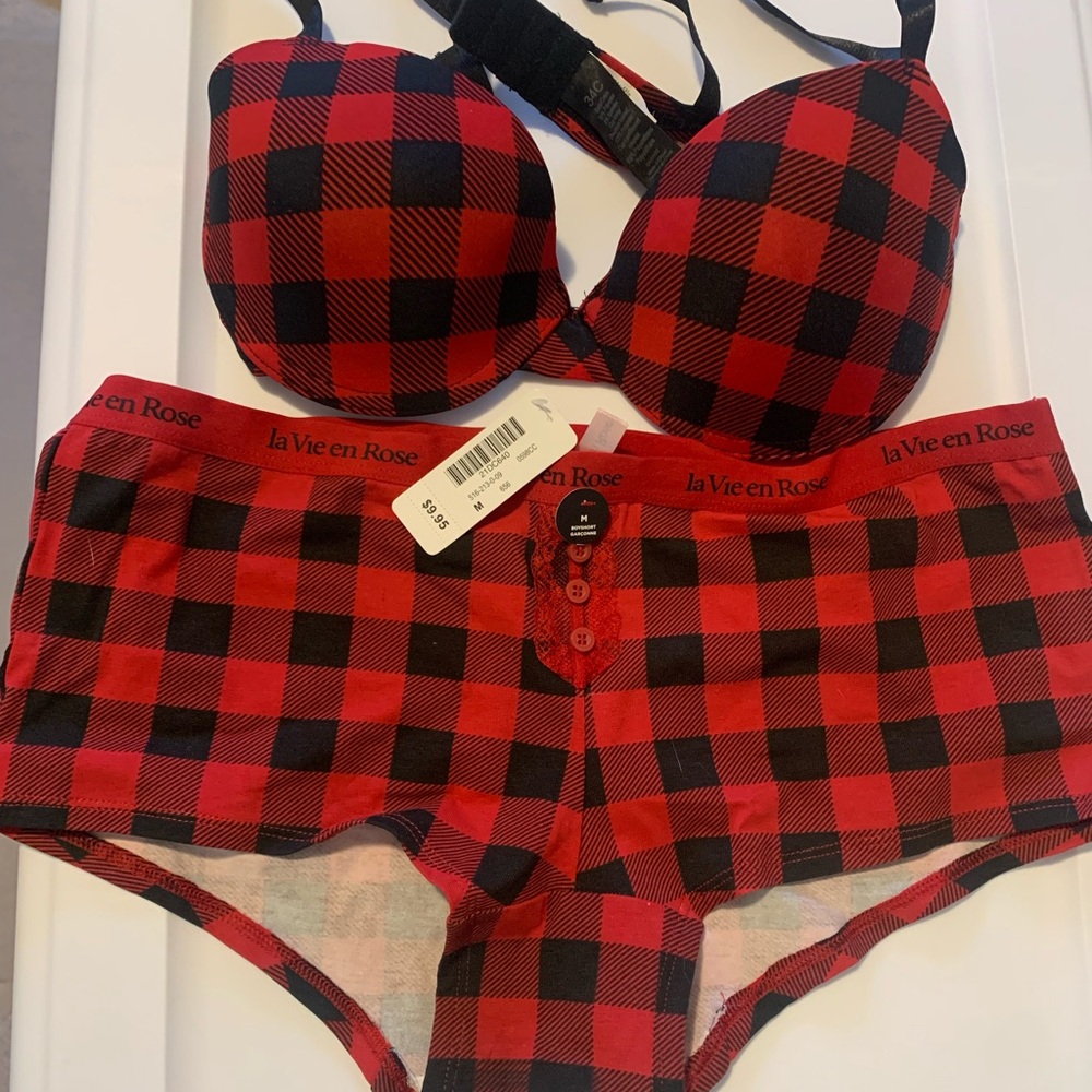 Red and Black Plaid Intimates Set